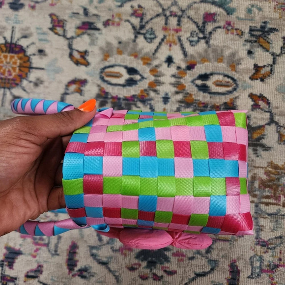 NEW, Summer Rainbow-colored Woven Basket Bag, Cute Hand-held Mini Bag - Picture 6 of 12